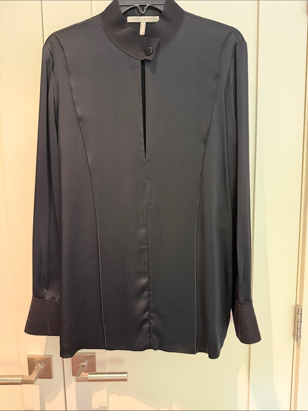 Victoria Beckham Silk-Blend Black Mandarin Collar blouse
